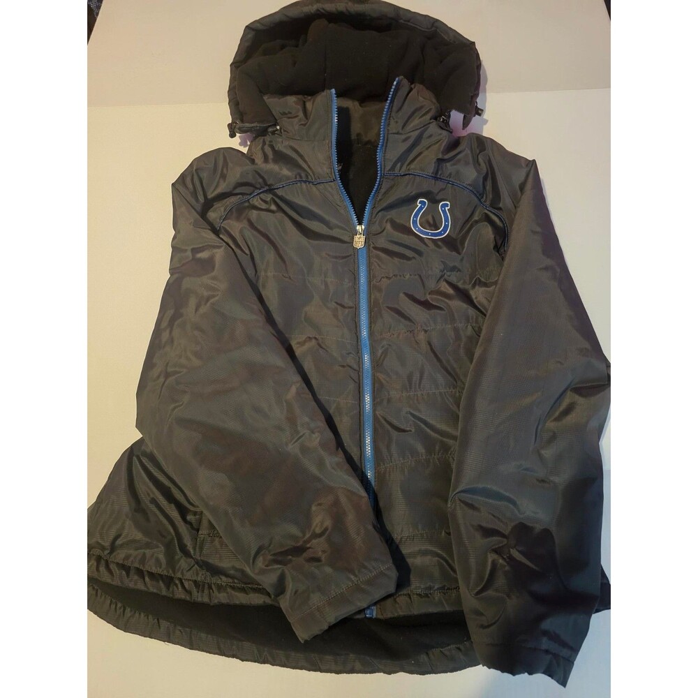 Indianapolis Colts NFL Pro Line Hooded Winter Jacket Mens 2XL Black Blue